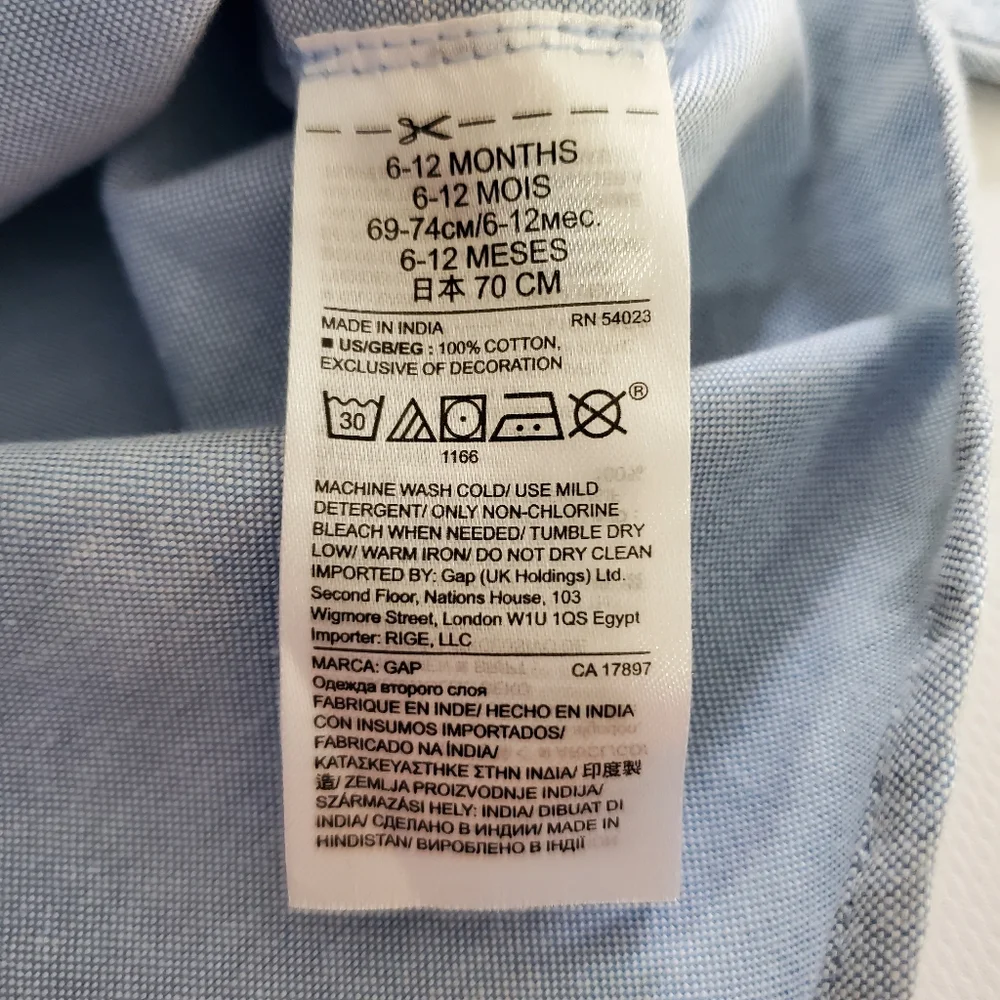 K1036 * Gap X Disney Baby Boys Dumbo Button Down Oxford Shirt Blue Size 6/12M